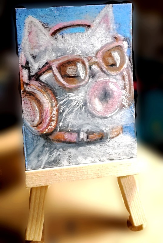 ACEO ATC «Chillin Kitty No. 1» Original Artwork signed by Laura Jean Ashley