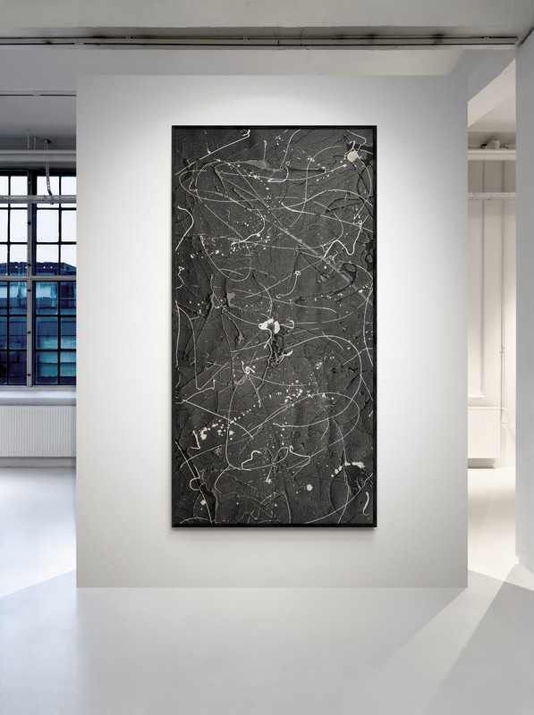 XXL Pollock Style Black Silver - Abstract Painting - Drip Canvas - 78x39 in gallery