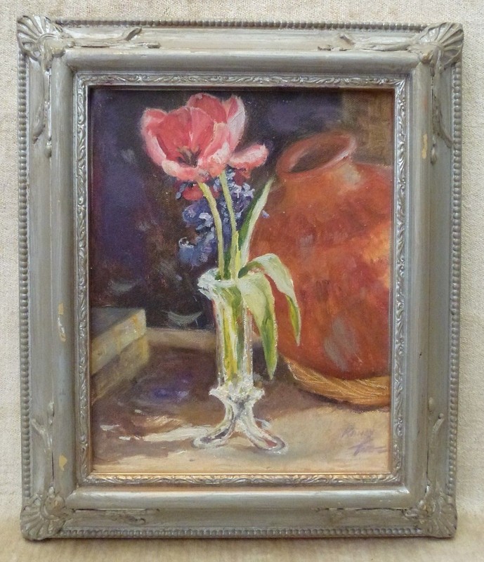 Kanoy Tarez Still Life “ Tulip Twins ” Acrylic or oil Painting on Canvas 2001