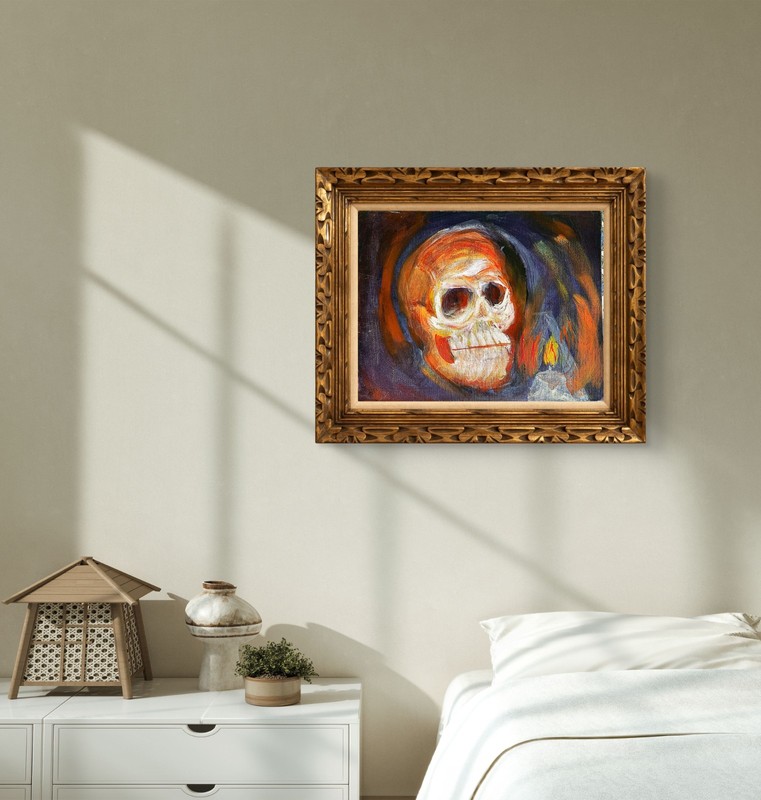 Skull Contemporary Expressionist Original Oil Painting 12x16. gallery