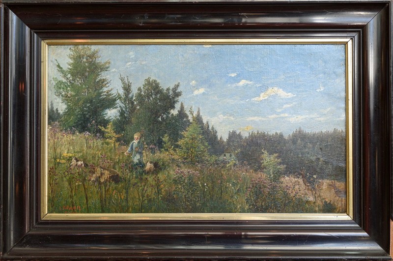 Antique Oil Painting Landscape Bavaria Dachauer Moss? 19th century signed Nauer