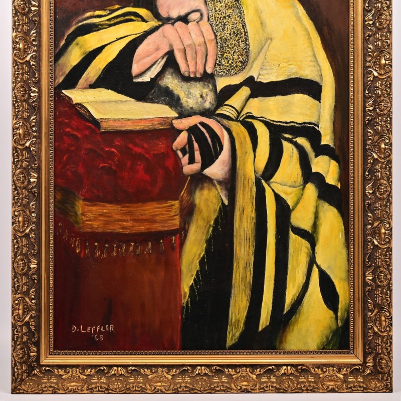 EFFLER Original Vintage Signed Judaica Rabbi Study Prayer Portrait Oil Painting gallery
