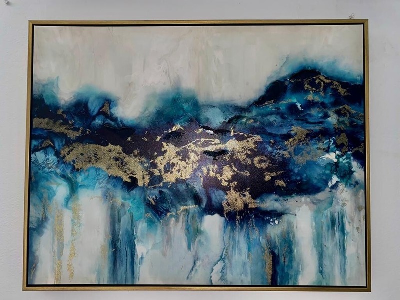 Blue Tears – Canvas Painting Blue, White, and Gold