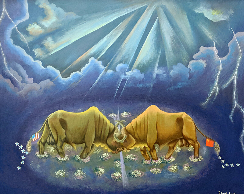 ERROL LOUIS USA VS. USSR HAITIAN ACRYLIC ON BOARD PAINTING