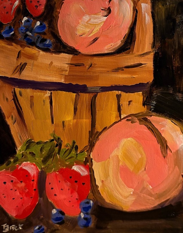 Peaches & Berries Still Life Painting 11×14 Original Fruit Basket Kitchen Art