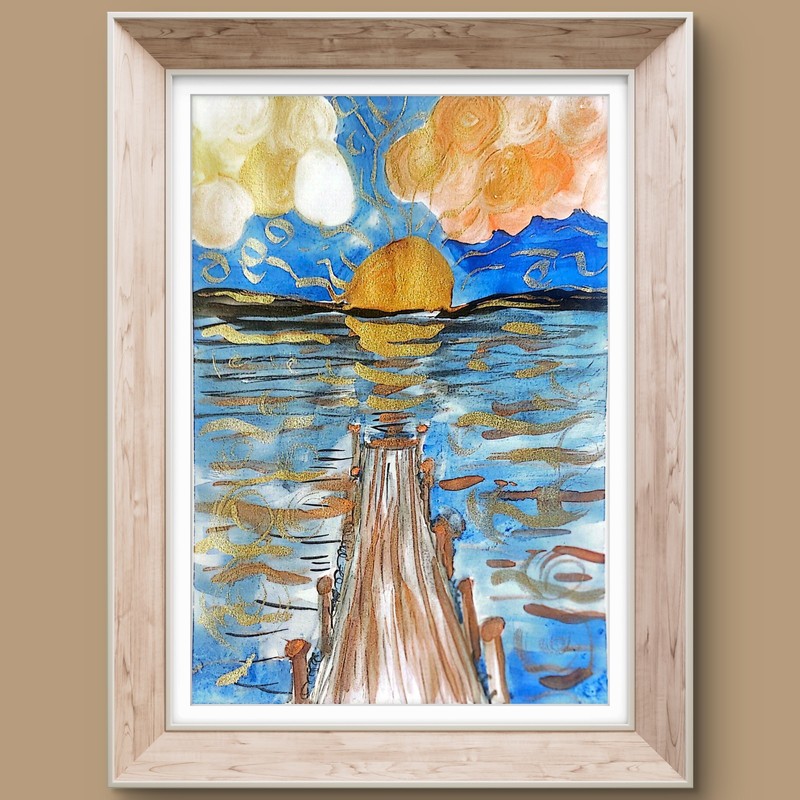 Dock Sitting Colorful Impressionist Original Watercolor 9x11 On Paper Signed gallery