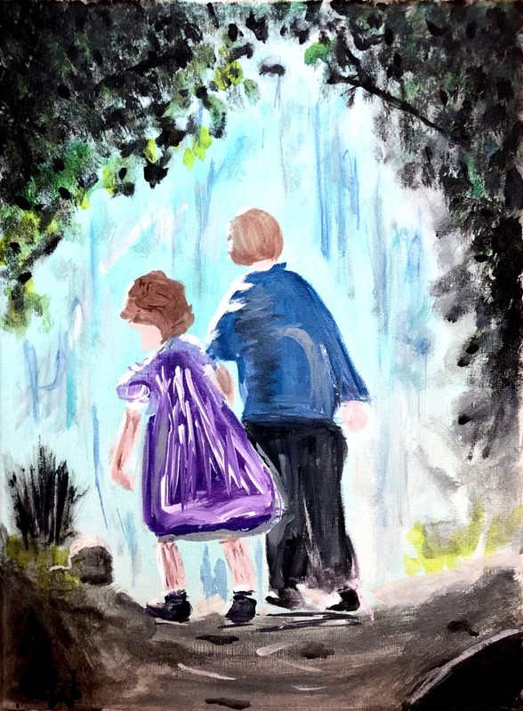 Peaceful forest walk expressionism fine art painting 14X11 canvas acrylic gallery