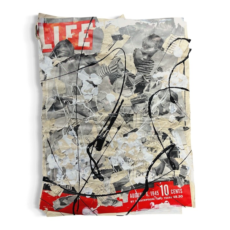 Original Mixed Media Abstract Art Collage 11×14 «1945 Aug 6 Life Magazine»
