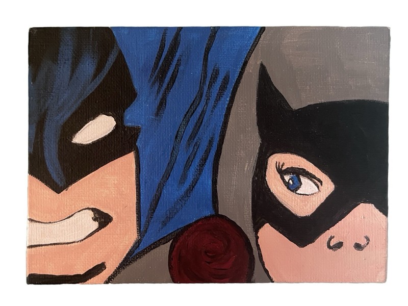 Unsigned Pop Art: Batman & Batgirl on 5 X 7 Canvas Board