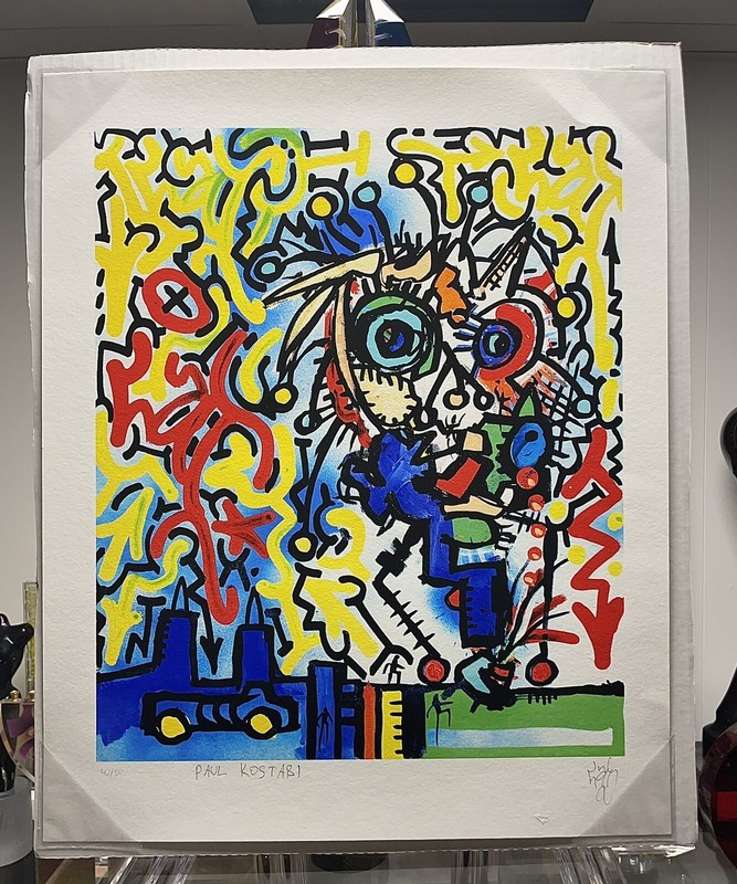 EXCELLENT COLORFUL PAUL KOSTABI & LA II HAND SIGNED & NUMBERED GICLEE ON PAPER