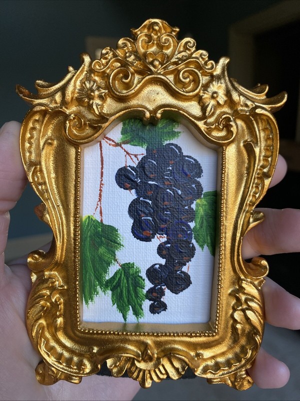 Black Currant,berry Original Painting On Paper,5/3 framed,miniature,small,