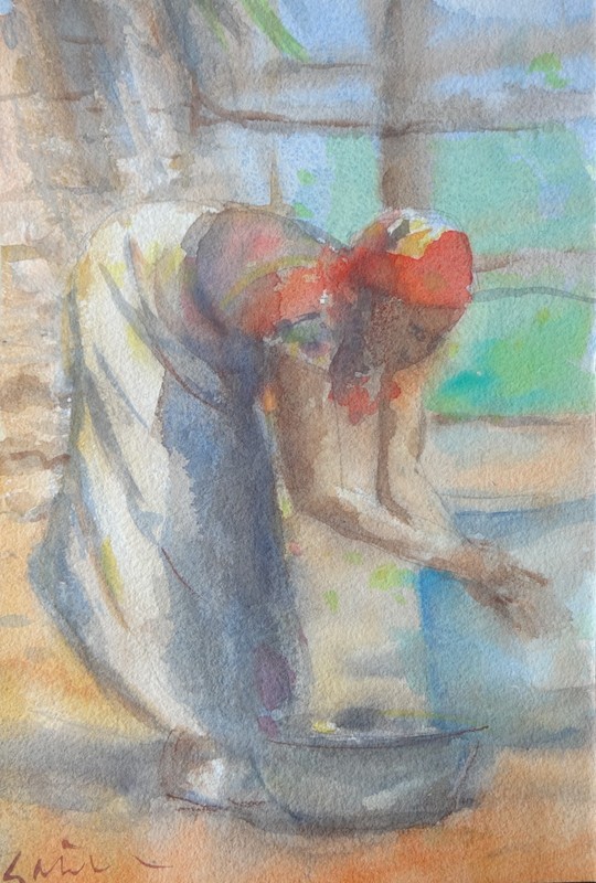GERRY MILLER. Watercolour – «African Figure». No frame. 19x28cm.