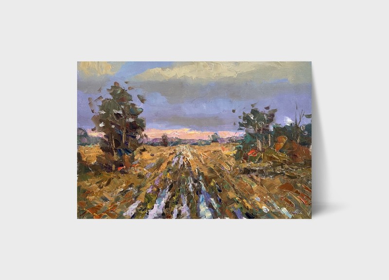 Oil painting Road Ukrainian painter canvas Unframed original Decor landscape