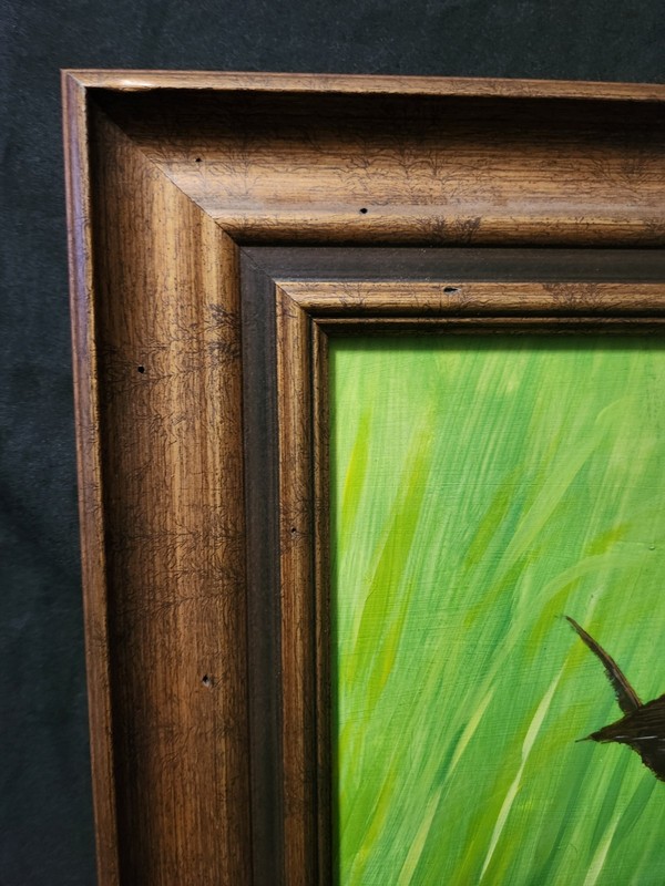 Signed Original Framed Acrylic Painting Cactus Wren On Rustic Fence Post Bird gallery