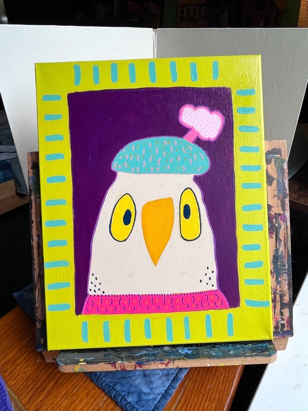 painting acrylic on canvas Fancy Owl 11 x 14
