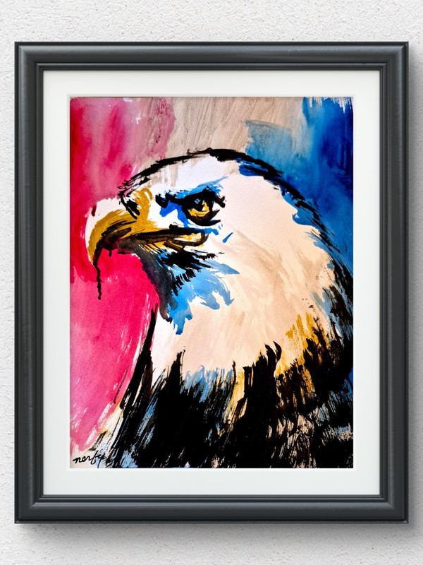 Original Acrylic 11×14 Abstract Animal Painting Signed Bold Eagle Wall Art P228