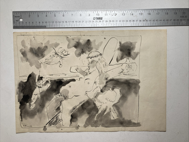 Vintage Original Pen and Ink Drawing Beat Poet Artist Illustration Signed 1967 gallery