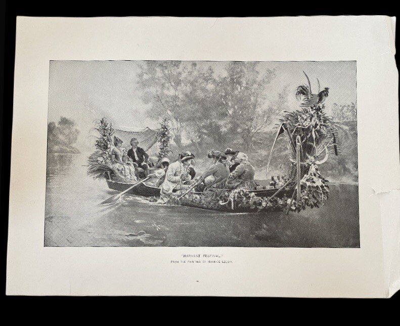 Print «Harvest Festival» By Painting Maurice Leloir,Victorian Family,Boat,River