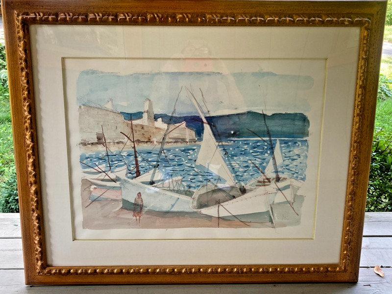 Charles Levier Signed Original Seascape Watercolor Painting, Framed. 27" x 33" gallery