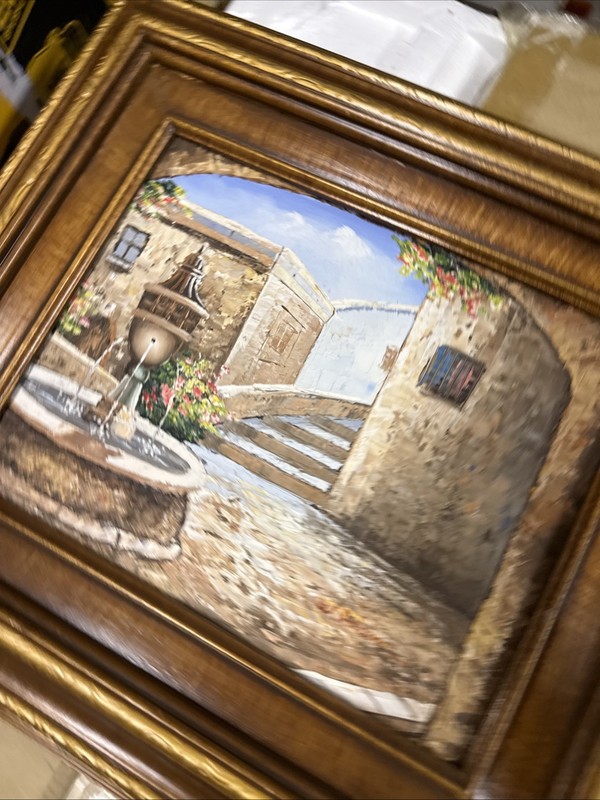 W. Adam Signed Framed Realism Courtyard Fountain Oil Painting on Canvas Vantage gallery