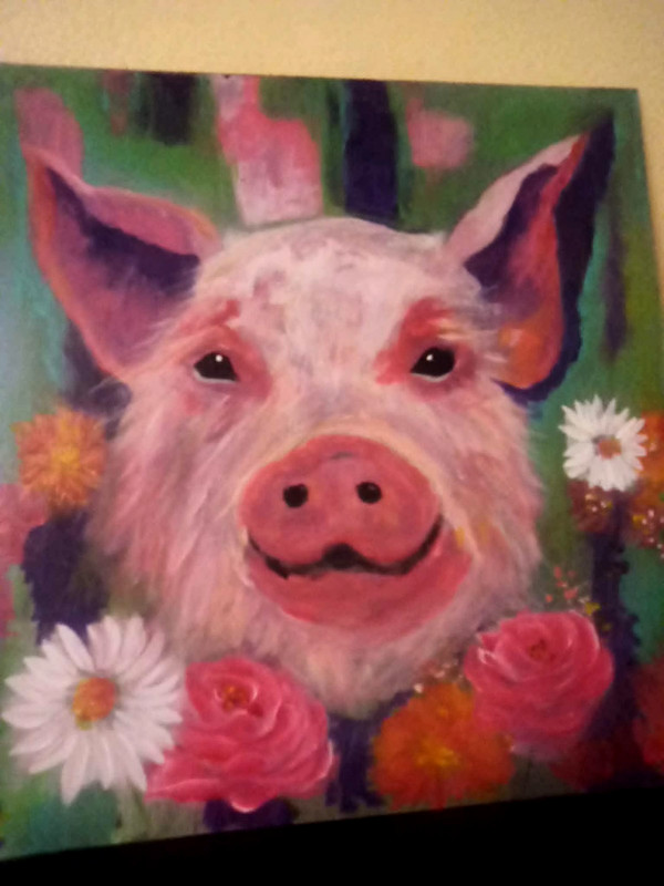 Original Art Pig 12×12 Expressionist Painting on Flat Board by Jayne