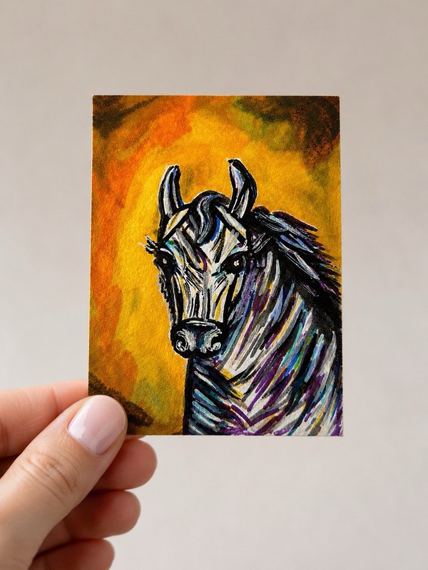 ACEO Original Mixed Media Painting – Zebra- 2.5×3.5 By Wanda Fitzgerald ￼