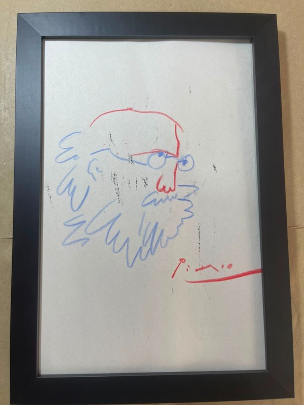 PABLO PICASSO drawing framed on sealed and signed wood