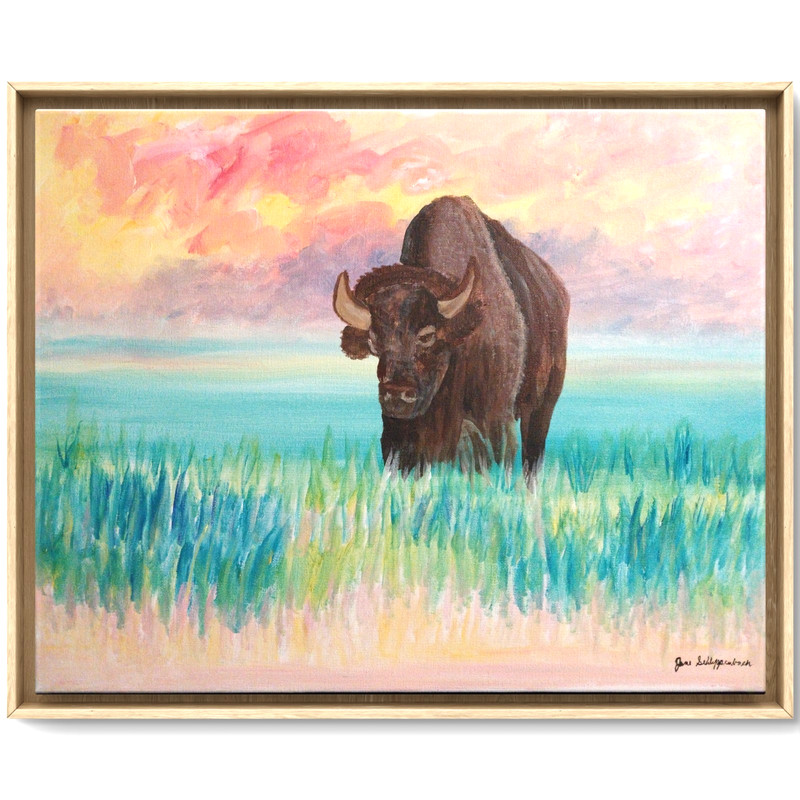 Bison Original Colorful Modern Signed 16×20 Acrylic Painting Home Decor Art BAÇH