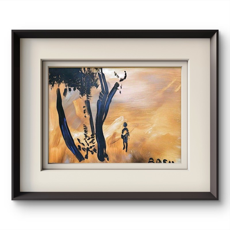 A Journey Original Abstract Figurative Acrylic Painting Paper Art by Basil