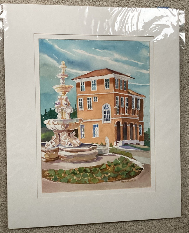 ORIGINAL WATERCOLOR Painting Signed Tuscan Home Montebello Greenville SC House