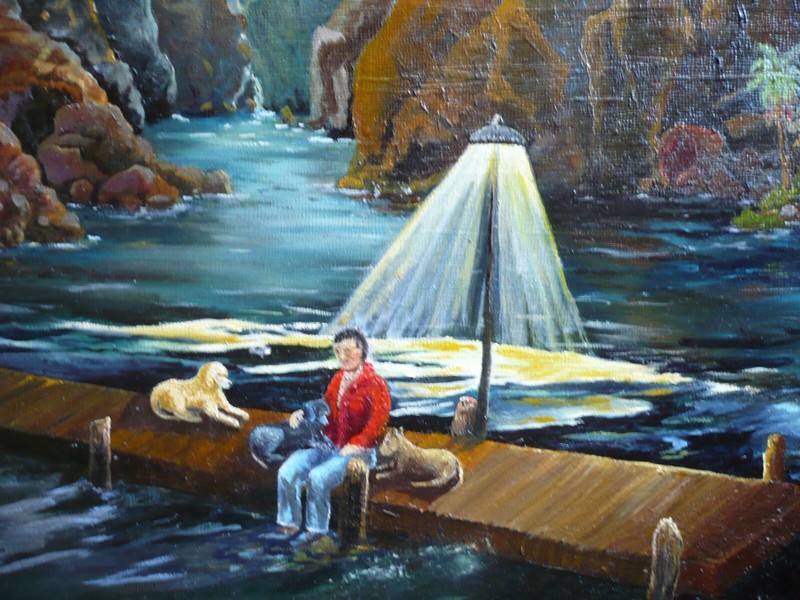 CAROLYN BONANNO, The Pack, FOLK OUTSIDER ART, YOUNG MAN and DOGS, NOCTURNE OIL gallery