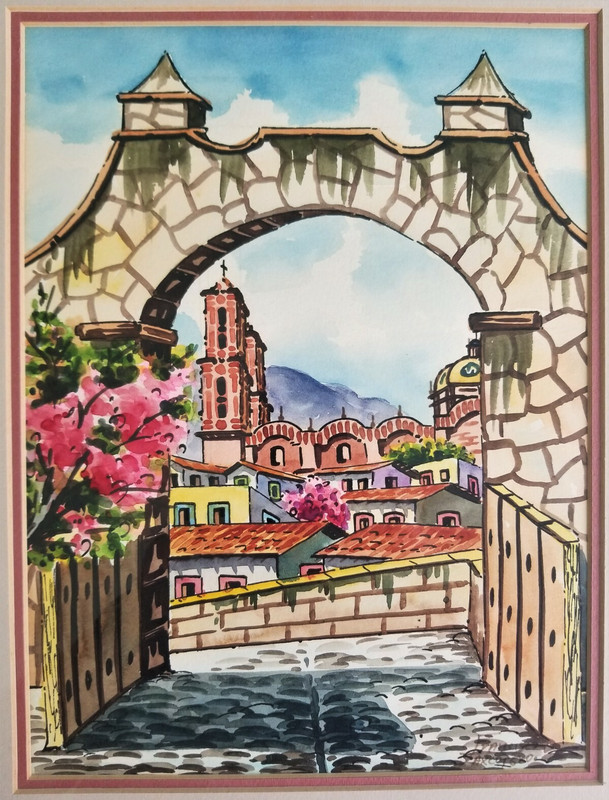 Vintage Signed Painting Street Scene Vibrant Watercolor Francisco Taxco