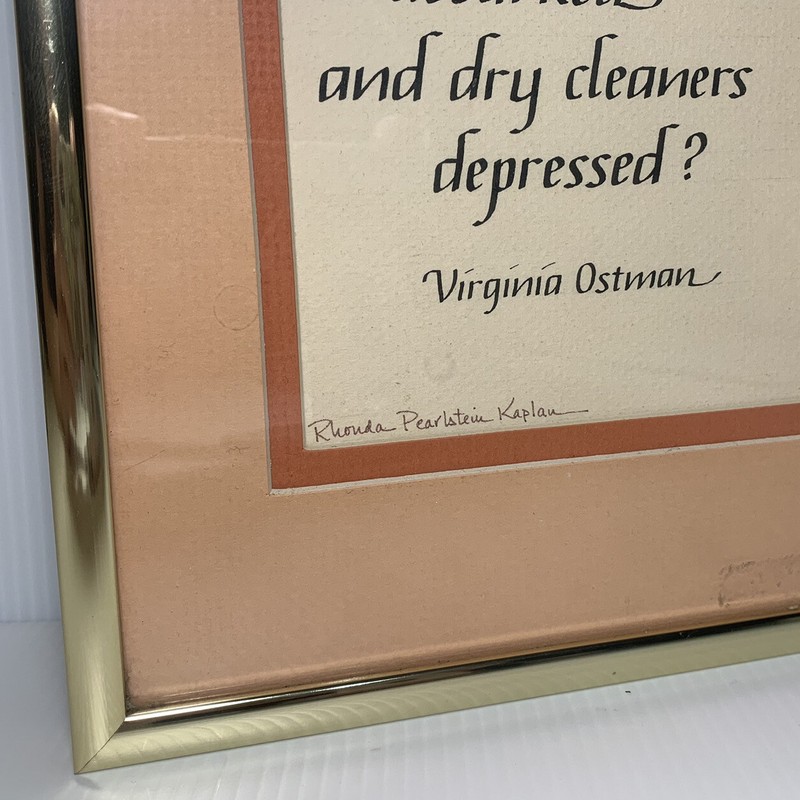 80s Style Framed Calligraphy Quote Virginia Ostman Lawyer Clergyman 8.5 x 16.5" gallery