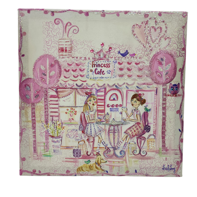 Vintage Liesl Long Princess Cafe Canvas Art Girls Painting 2013 Original 12×12