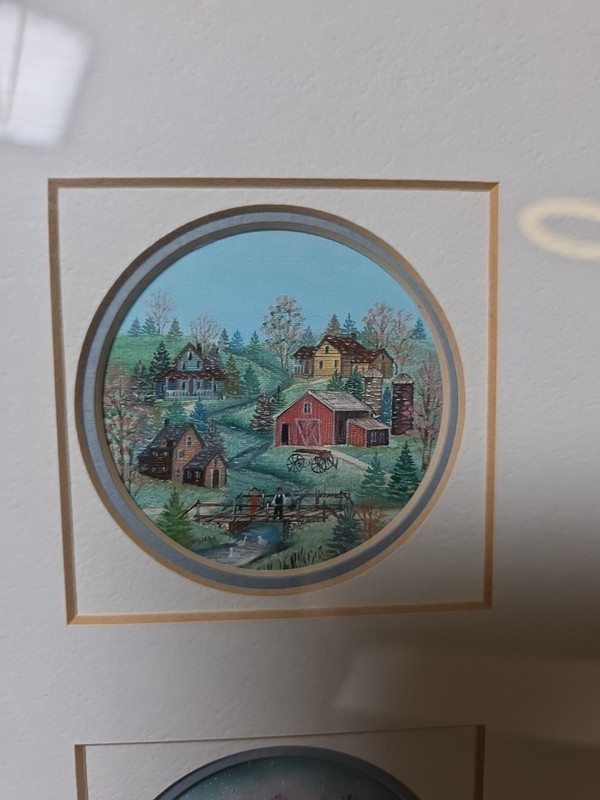 Pawinee McEntire Signed Winter Village Folk Art Painting Framed-Snow-Holiday gallery