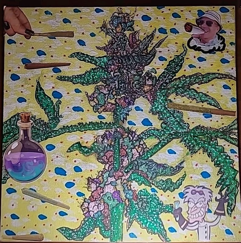 Original Painting Marijuana Horticulture Mad Weed Scientist Smoking Joints Herbs