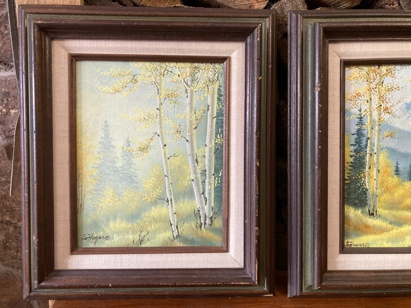 vintage oil landscape painting on canvas art fall aspens Colorado Rockies framed gallery