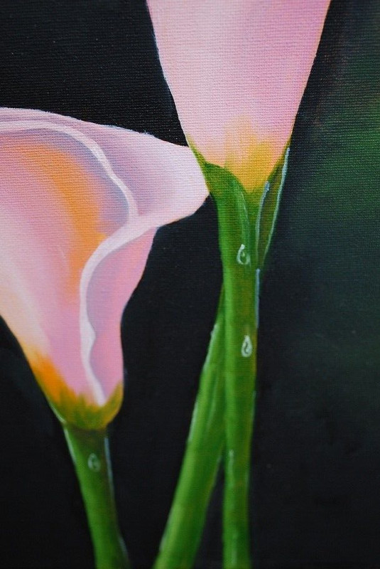 Vintage PINK CALLA LILIES FLOWERS Original Art ACRYLIC PAINTING Signed 24" x 18" gallery