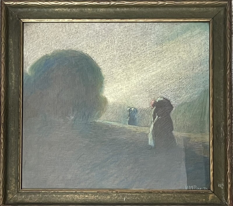 Hugh M. Poe (1902-1973) Noted Indiana Artist - 1921 Pastel Landscape Painting gallery