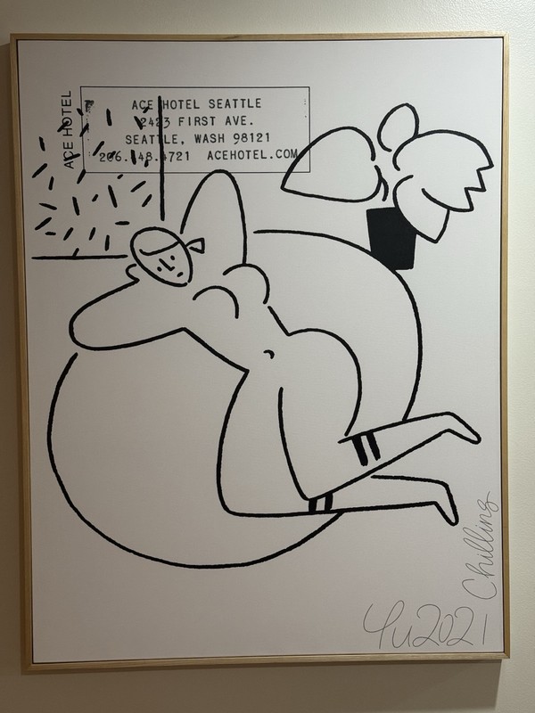 YU NAGABA Original Canvas Painting Framed ‘Chilling’ 2021 Solo Show 46×35″