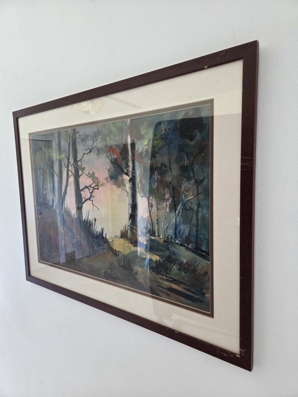 Original Eli Geller Watercolor Painting Colorful Forest Fantasy Signed Art Decor gallery