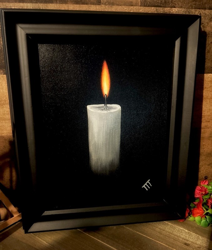Acrylic PAINTING STILL LIFE Of Candle FRAMED Signed 8×10 By TTT Art
