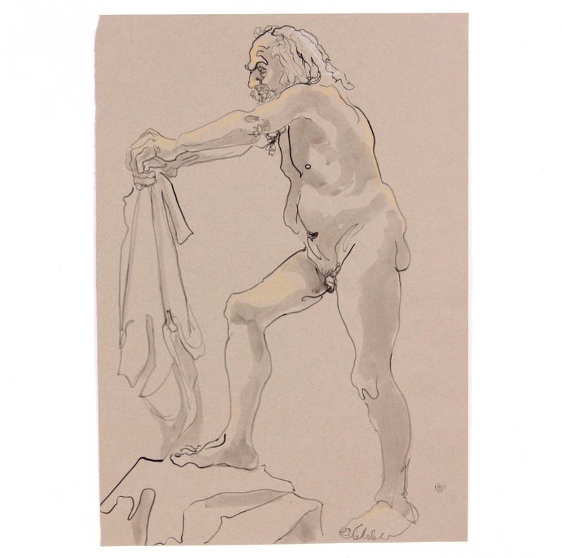 Lois Davis Posed Male Nude Model Watercolor Listed Indiana Artist 25 x 18