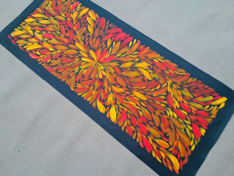 LOUISE NUMINA 130 x 55 cm Original Aboriginal Painting. Bush Medicine Leaves