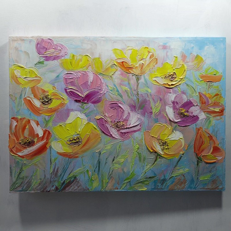 Garden of Soft Colors Original Flower Painting Floral Wall Art Pastel Decor gallery