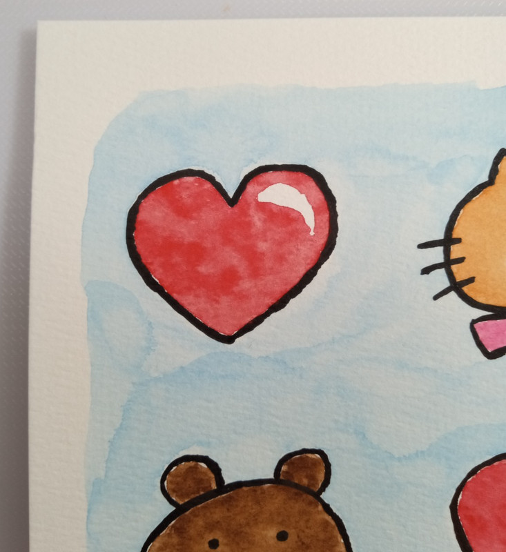Cat Bear Rabbi Hearts Mixed Media Acrylic & Watercolor Painting on 6" X 9" Paper gallery