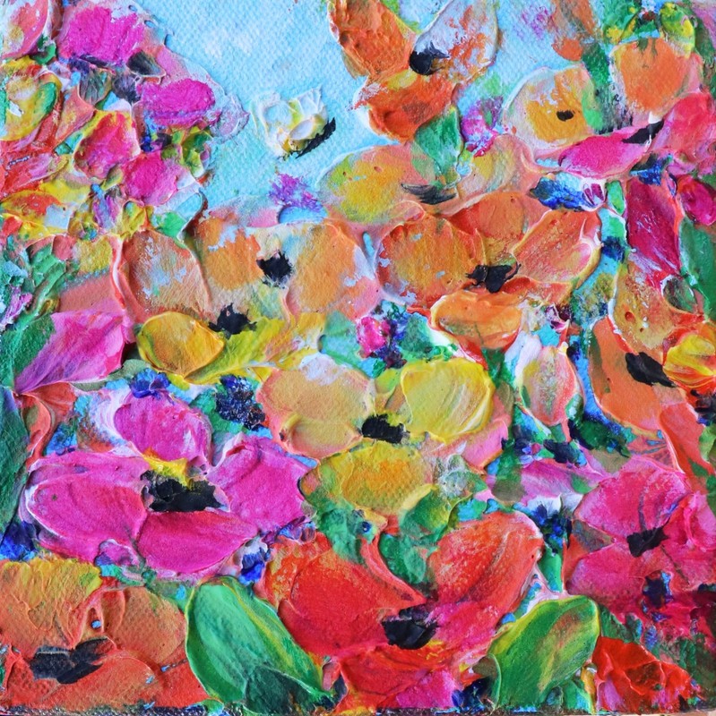 Original Floral Painting 6×6 Textured Impasto Flower Art- Blooming Happiness