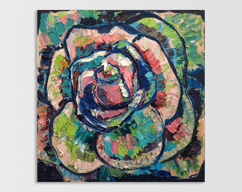 Abstract Colorful pop art Rose Oil painting on canvas Impasto