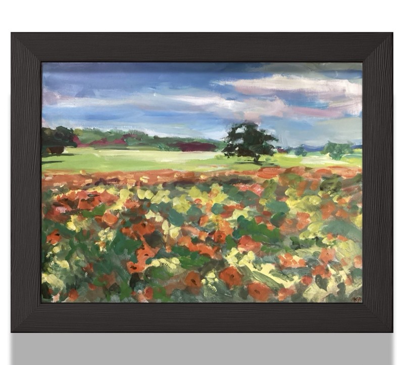 PDQ Artist Original Painting Landscape Poppy Field Abstract Acrylic 18x24 Canvas