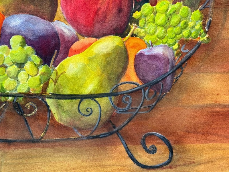 LARGE WATERCOLOR PAINTING SIGNED CONOLY GRAYER? ILLEGIBLE 2002 STILL LIFE FRUITS gallery